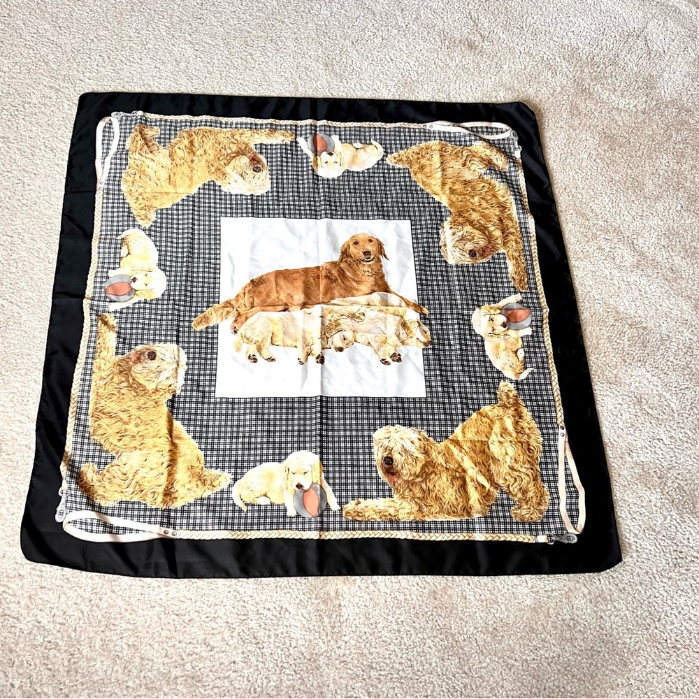 Vintage SYMPHONY SCARFS Dog Print Collectible Square Scarf—OS
